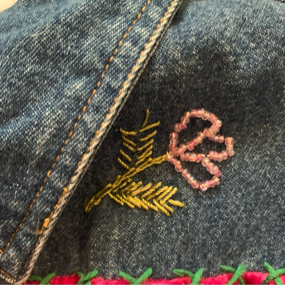 Vintage Susan Bristol Patchwork Denim Vest Embroidered Velvet Floral Size L - Picture 3 of 12
